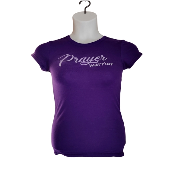 Prayer Warrior Graphic Tshirt in purple polyester 100% size XS - Picture 1 of 3